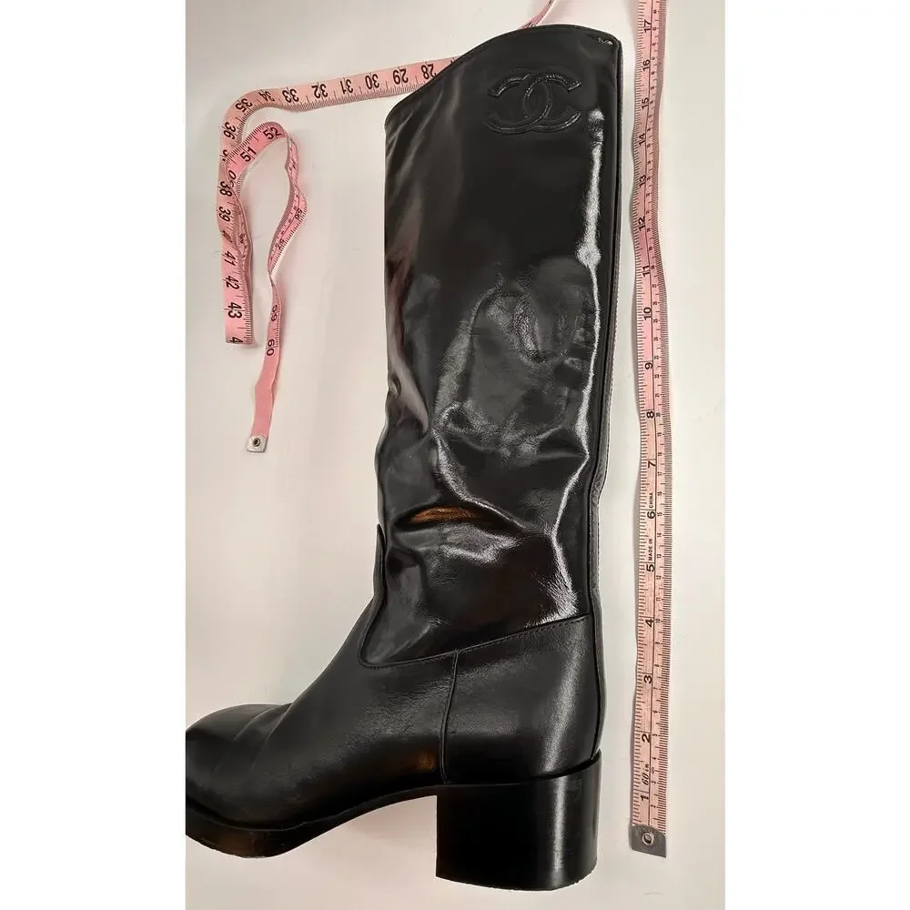 Chanel CC Black‎ Patent Leather Riding Boots EU 35 US 5